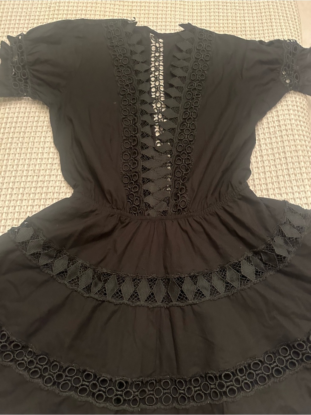 Peixoto Black Crochet-Trim Midi Dress